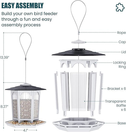 MrCrafts Nature Hanging Bird Feeder for Outdoors, Wild Bird Feeders for Outside, Fits for Cardinals, Unique Bird Watching Gift, Standard White, Large Size(1Pcs)