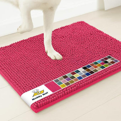 Muddy Mat® | Super Water Absorbent Door Mat Indoor, Microfiber Quick Dry Chenille Entryway Rug, Slip Resistant Front Door Mat, Indoor Mats for Entryway, Machine Washable Pet Rug, Hot Pink 48" x 60"