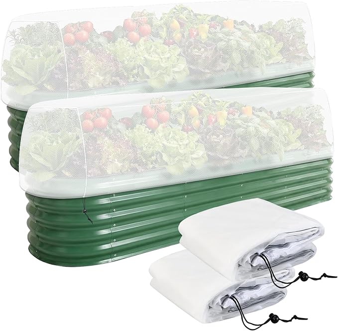 2 Pack Garden Netting Cover for 4 x 2 x 1 FT Raised Beds, Fine Mesh Plant Cover with Drawstring, Raised Bed Bug & Bird Barrier Screen for Vegetables, Herbs and Flowers