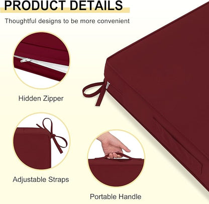 downluxe Outdoor Chair Cushions 24x24 with Removable Cover, Waterproof Patio Furniture Cushions, Deep Seat Cushions for Outdoor Furniture with Backrest for Sofa, Couch and Patio Chairs, Burgundy
