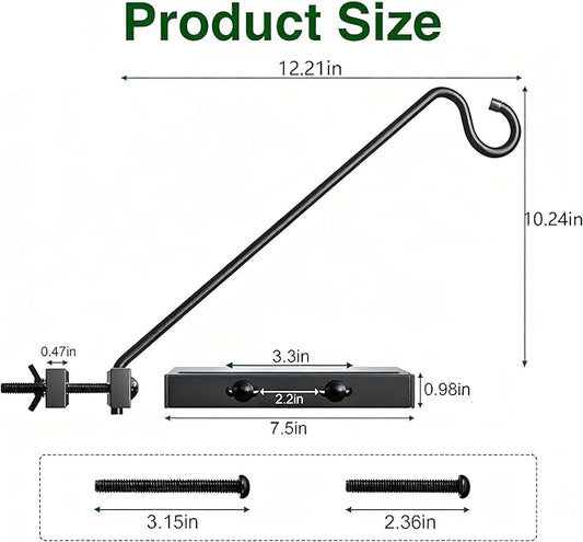 17-Inch 2 Pack Deck Bird Feeder Hanger for Railing, Outdoor Decor Plant Hanger, Balcony Railing Hook - 15LB Capacity - for Hanging Plants, Bird Feeders, Lanterns, Wind Chimes