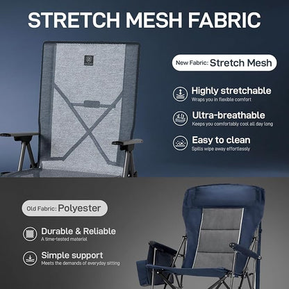 EVER ADVANCED Reclining Camping Chairs for Adult Lightweight, Portable Compact Folding Chair with High Back, 4-Level Recliner Chairs, Lawn Chair for Patio Balcony, Supports 350lbs, Stretch Mesh Grey