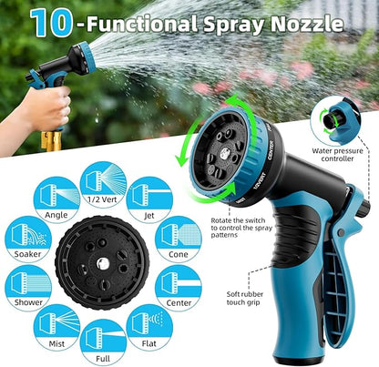 Garden Hose, Non-Expandable Water Hose 75 ft, Flexible, Kink & Leak Proof Water Pipe with 10-Function Spray Nozzle, Lightweight Outdoor Hose for Yard, Lawn, Car Wash, RV and Home Use