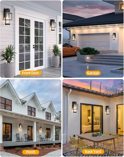 SHIMR Outdoor Wall Lights Dusk to Dawn Light Fixture with Water Glass, Modern Outdoor Sconce Lights 15" H Porch Lights with Black Finish, Waterproof Exterior Wall Light, Bulb Included