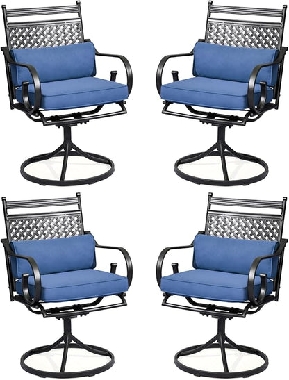 MELLCOM Patio Swivel Chair Set of 4, Heavy Duty Outdoor Dining Chairs with Cushions and Lumbar Pillows, Metal Patio Chairs Gentle Rocker for Outside, Garden Lawn & Porch, Backyard, Blue