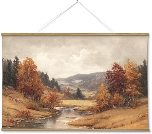ARPEOTCY Extra Large Vintage Framed Wall Art, 36x54 Inch Autumn Landscape Wall Art, Nature Forest Landscape Wall Decor Oil Painting, Vintage Fall Farmhouse Wall Decor for Living Room Fireplace Bedroom