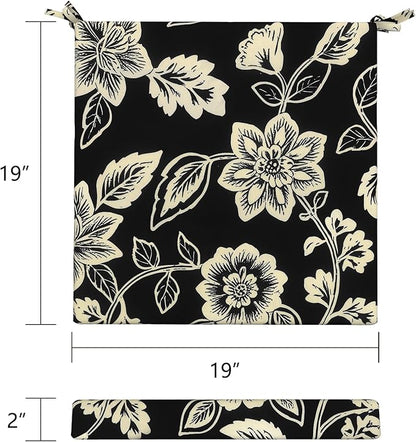 LVTXIII Outdoor Seat Cushions Set of 4 Square Corner Chair Cushions with Ties, Patio Chair Pads for Home Office and Patio Garden Furniture Decoration 19"x19"x2", Elegant Vines Black