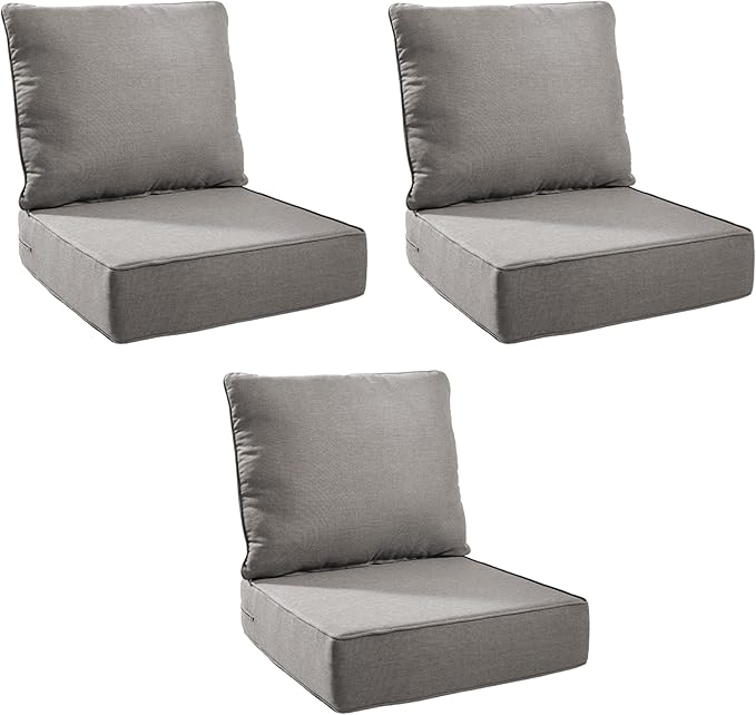 Outdoor Cushion Set for Furniture Patio Furniture, UV Resistant, Water Resistant - 6 Inch Thick Foam Garden Cushions– 24x24 Inch Patio Seat Covers for Chair/Sofa/Couch | Grey | 3-Pack |