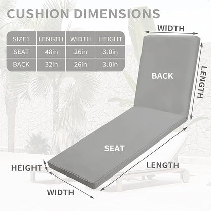 Outdoor Chaise Lounge Cushions for Patio, Lounge Chair Cushions, Waterproof Replacement Seat Pads for Outdoor Furniture (2, Grey, 80"x26"x3")