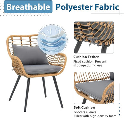 JOIVI 5 Piece Patio Wicker Conversation Set with Ottomans, Outdoor Furniture Bistro Set with Rattan Chairs and Round Side Table for Porch, Balcony, Yard, Gray Cushion