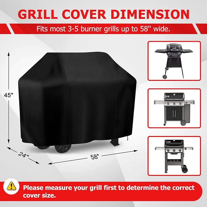 57 Inch Grill Cover for Outdoor Grill, Heavy Duty Waterproof BBQ Cover, Fade Resistant & Tear Resistant Gas Grill Cover