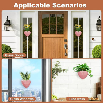 6-Inch Pink Heart Shaped Self-Watering Wall Planter, PLA 3D Printed Wall Mount Planter with Drainage, Space-Saving Indoor Outdoor Planter for Succulents Herbs, Home Office Decor