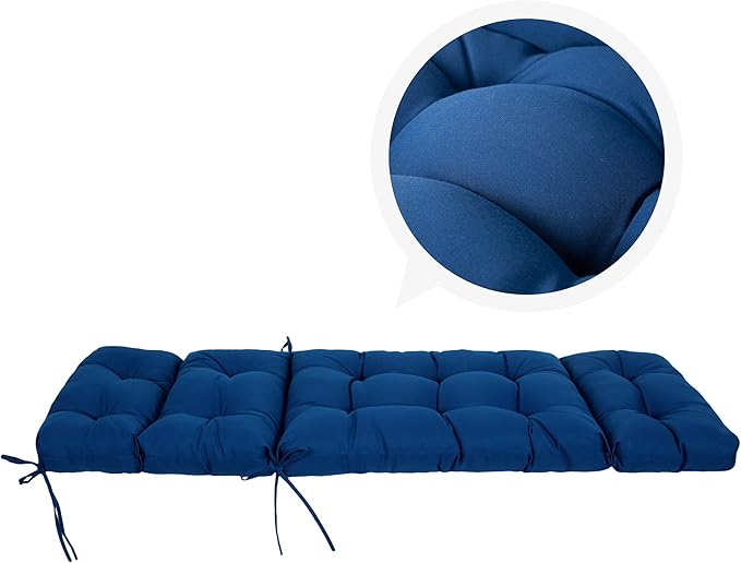 ARTPLAN Outdoor Chasie Lounge Tufted Thick Cushion with Ties,Replacement Wicker Chair Cushion for Paito Fruniture,72x22x4inches,All Weather, Navy Blue