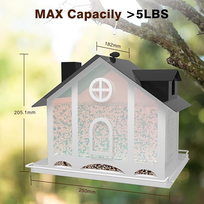 FlowaFoli Bird Feeder House for Outside, Decorative Large Bird Feeders for Outdoors with Rainbow Acrylic Panels, Ideal Gift for BirdLovers to Attract Feathered Friends Year-Round