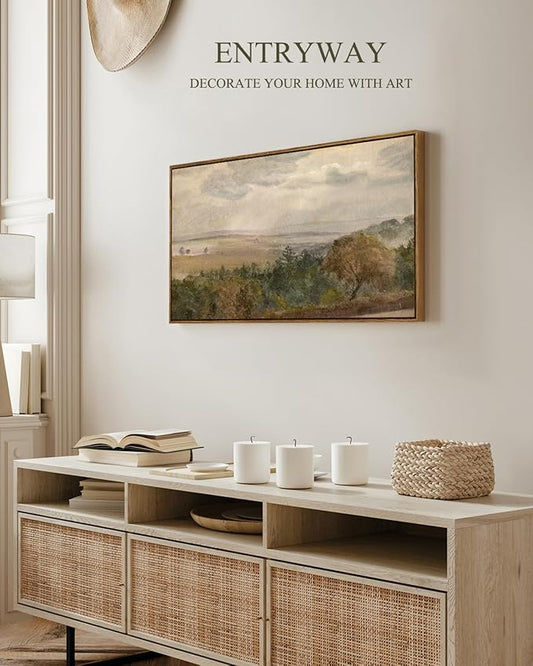 InSimSea Extra Large Framed Vintage Wall Art, Living Room Country Farmhouse Decor, Soft Pastel Hill Sky Landscape Canvas Prints, Retro Scenery Long Picture for Bedroom Above of Bed, 20x40inch