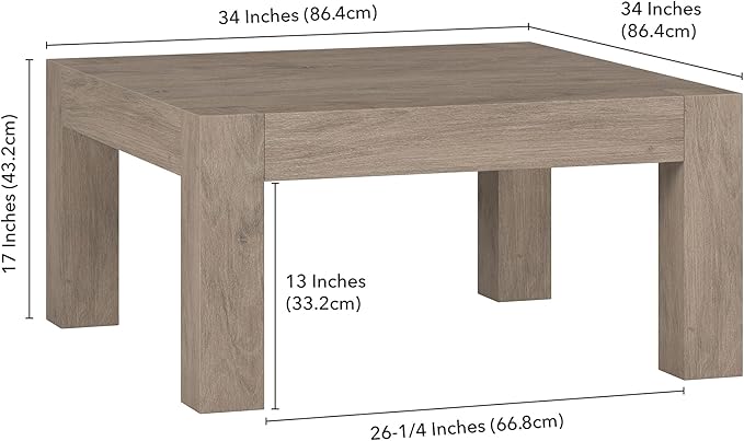 Henn&Hart Langston Coffee Table, 34" Wide,Grey
