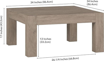 Henn&Hart Langston Coffee Table, 34" Wide,Grey