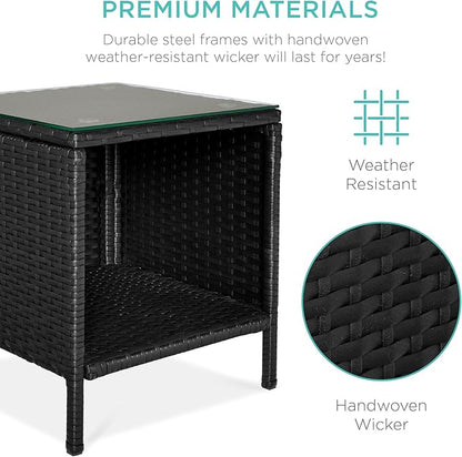 Best Choice Products 3-Piece Outdoor Wicker Conversation Bistro Set, Space Saving Patio Furniture for Garden w/Side Table - Black/White Sand
