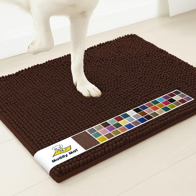 Muddy Mat® | Super Water Absorbent Door Mat Indoor, Microfiber Quick Dry Chenille Entryway Rug, Slip Resistant Front Door Mat, Indoor Mats for Entryway, Machine Washable Pet Rug, Chocolate 32" x 40"