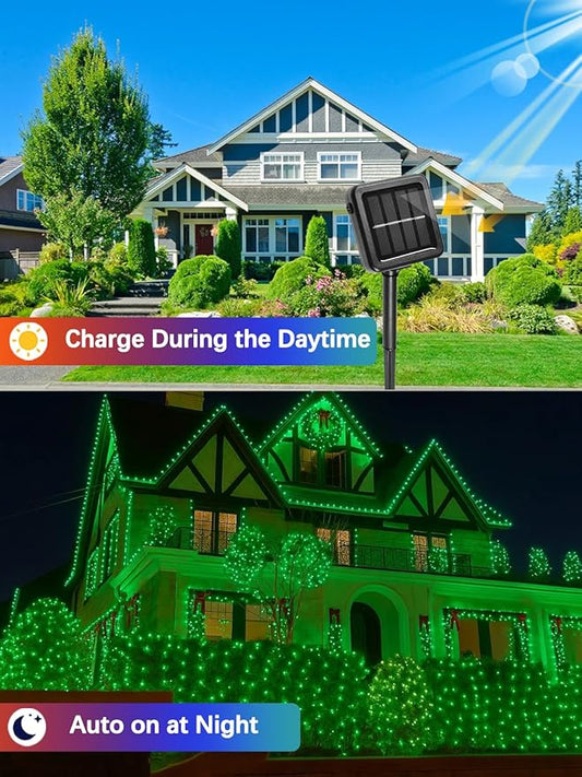 4 Pack Solar Christmas Lights Outdoor Waterproof, 132FT 400LED Solar String Lights Green Wire Fairy Lights, Solar Twinkle Lights with 8 Lighting Modes for Xmas Garden Decorations (Green)