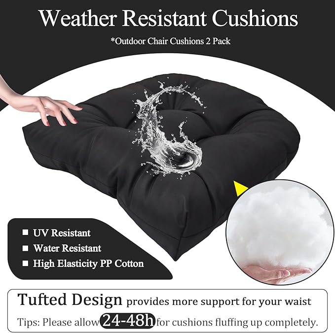 MTMR Water-Repellent Outdoor Patio Chair Cushions Set of 2, 19'X19' Thick Seat Cushions with High Elasticity PP Cotton, Tufted Design for Outdoor Furniture