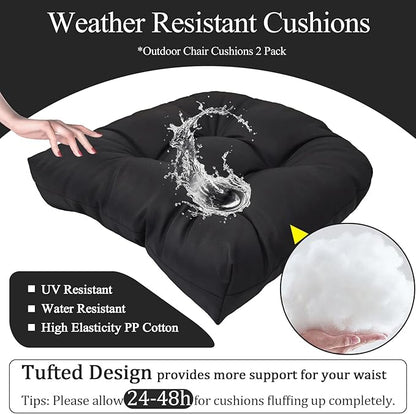 MTMR Water-Repellent Outdoor Patio Chair Cushions Set of 2, 19'X19' Thick Seat Cushions with High Elasticity PP Cotton, Tufted Design for Outdoor Furniture
