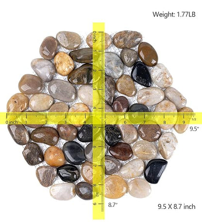 6 PCS Natural River Rock Stepping Stones for Garden Walkway - 9.5'' Hexagon Pebble Mats with Non-Slip Mesh Backing - Decorative Outdoor Stone Pavers for Patio, Lawn, Backyard Path & Landscaping Decor