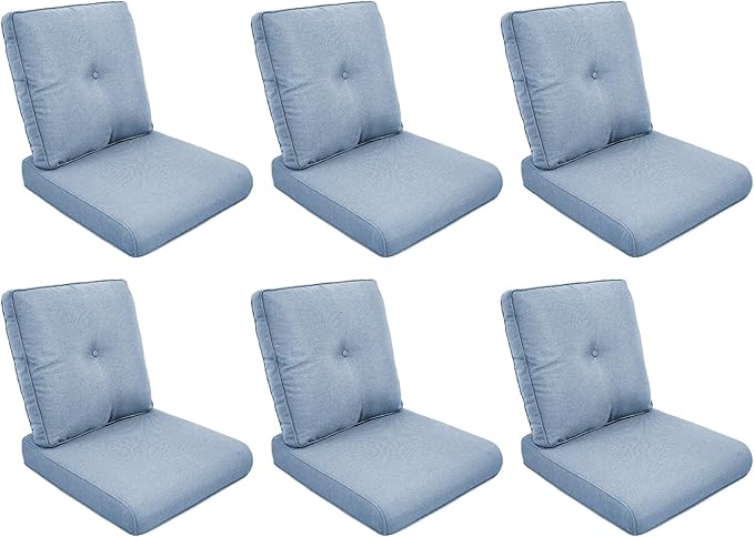 Patio Cushions for Outdoor Furniture - 22" x 25" x 4" UV Resistant Thick Foam Cushions Water Resistant Replacement Cushion for Outdoor Patio Furniture Chair/Sofa/Couch | Baby Blue | 6-Pack |