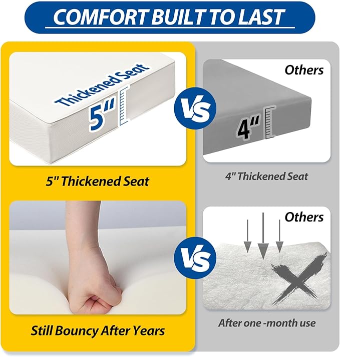 AAAAAcessories Outdoor Seat Cushions for Chairs, Fade-Resistant, Waterproof Patio Furniture Replacement Cushions, 25.5" x 25.5" x 5" + 25.5" x 19", Creamy White