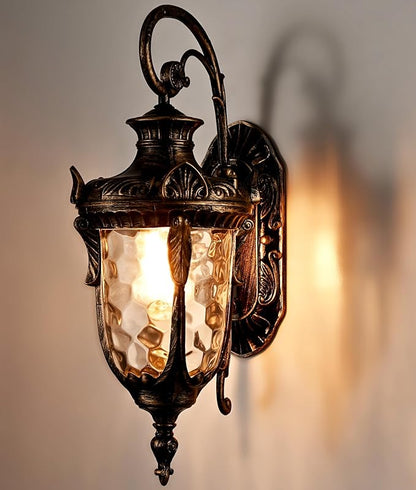 SAMTEEN Outdoor Wall Light Fixtures Bronze 20.1" Exterior Wall Lantern Sconce with Hammered Glass Shade Waterproof Porch Lights Wall Mount Outside Lights for Patio Front Door Garage House