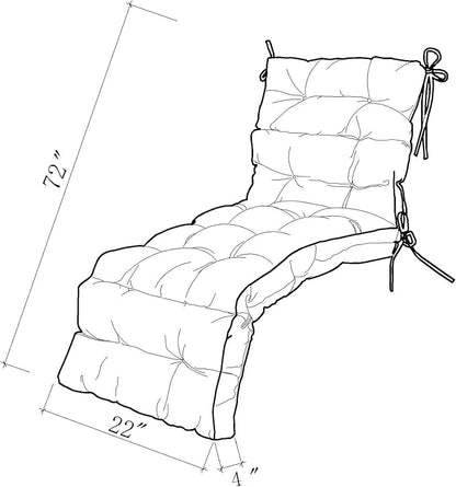 ARTPLAN Outdoor Chasie Lounge Tufted Thick Cushion with Ties,Replacement Wicker Chair Cushion for Paito Fruniture,72x22x4inches,All Weather,Invisible Green