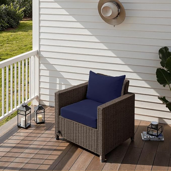 PatioGlow Outdoor Seat Cushion Set 24 x 24 x 4 Inch, Waterproof & Fade Resistant Patio Furniture Cushions with Removable Cover and Ties, Thick Deep Seating Pads for Outside Chair Sofa Couch, Dark Blue