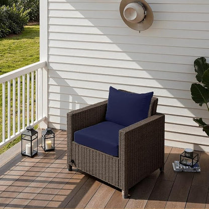 PatioGlow Outdoor Seat Cushion Set 24 x 24 x 4 Inch, Waterproof & Fade Resistant Patio Furniture Cushions with Removable Cover and Ties, Thick Deep Seating Pads for Outside Chair Sofa Couch, Dark Blue