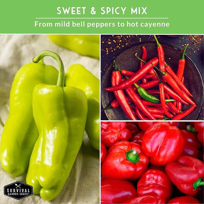 8 Pepper Seed Collection | Heirloom Varieties – Marconi, Chocolate Beauty, Cayenne & More | Non-GMO Seeds for Planting | Survival Garden Seeds