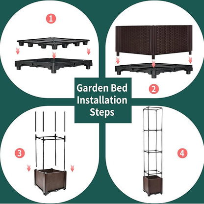 2 Pack Tomato Planter with Trellis, 62" H Rolling Planter Box with Wheels & Water Reservoir, Self-Watering Raised Garden Bed for Climbing Plants, Tomato, Potato, Vegetables, Chili