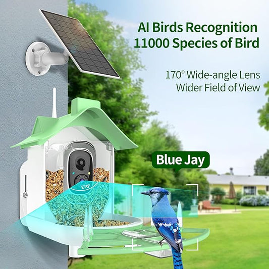 Bird Feeder with Camera, Smart Bird Feeder Camera with AI Identify Instant Notifications, FHD Live View, Birds Watching Camera with Solar Panel in Backyard, Ideal Gifts for Family and Birds Lovers
