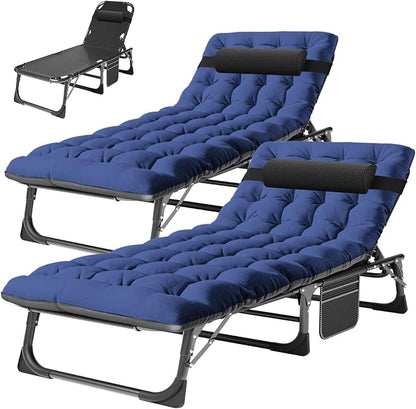 ABORON Tanning Chairs, 2 Pack, 5-Position Padded Folding Loungers | Set of 2 folding chaise lounges with 5-position backs, padded mats and pillows; supports up to 500 lb per chair.