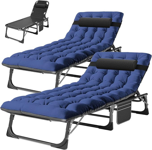 ABORON Tanning Chairs, 2 Pack, 5-Position Padded Folding Loungers | Set of 2 folding chaise lounges with 5-position backs, padded mats and pillows; supports up to 500 lb per chair.