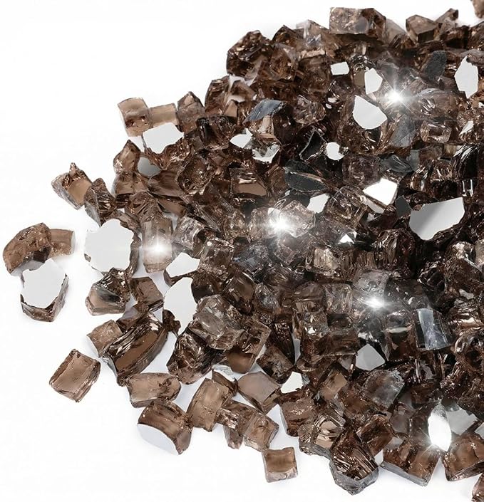 Mr. Fireglass 10 Pounds Fire Glass - 1/4 Inch High Luster Reflective Tempered Fire Pit Glass Rocks for Propane & Natural Gas Fire Pit Table Fireplace and Landscaping, Bronze