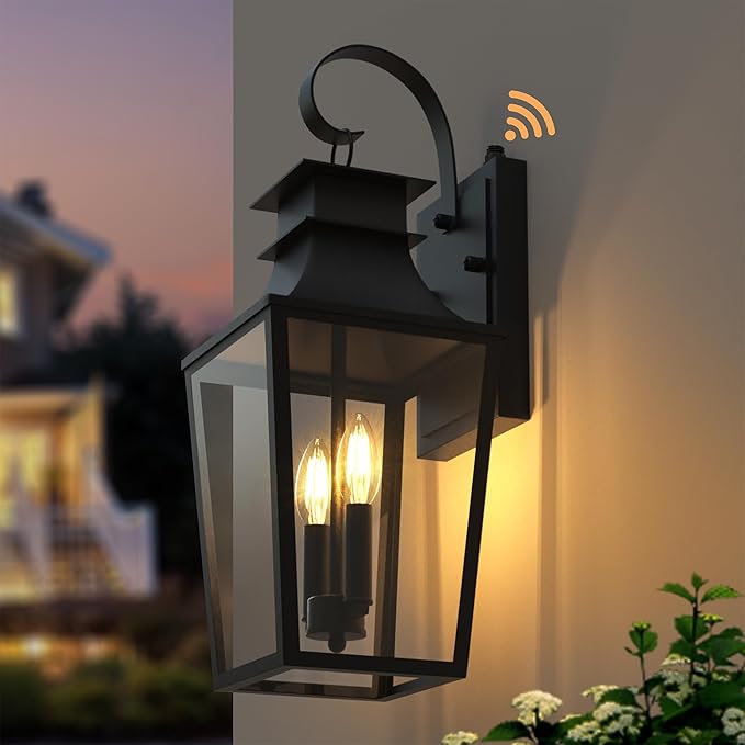 𝟐𝟎.𝟗𝟖-𝐈𝐍𝐂𝐇 Outdoor Wall Lights 2-Light, Waterproof Exterior Light Fixtures Wall Mount Outside Light with Glass, Dusk to Dawn Outdoor Wall Lantern for Porch, House, Garage, Black