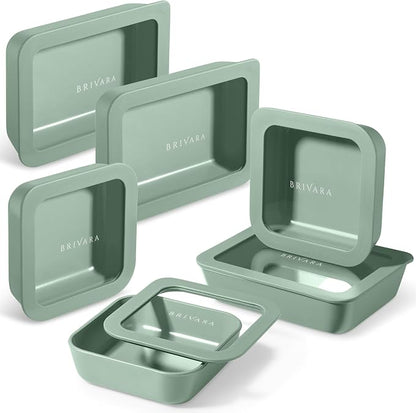 12-Piece Glass Meal Prep Containers Set with Lids (6 Containers + 6 Lids) | Microwave-Safe Airtight Seal, Oven-Safe Ceramic-Coated Glass | Zero Plastic, No PFAS/PFOA/BPA [Willow]