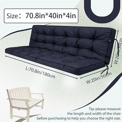 2/3 Seater Swing Replacement Cushion, Waterproof Porch Swing Cushions with Backrest, Thickened Bench Cushions for Outdoor Furniture, for Outdoor Patio Swing (Navy Blue, 70.8 * 40in)