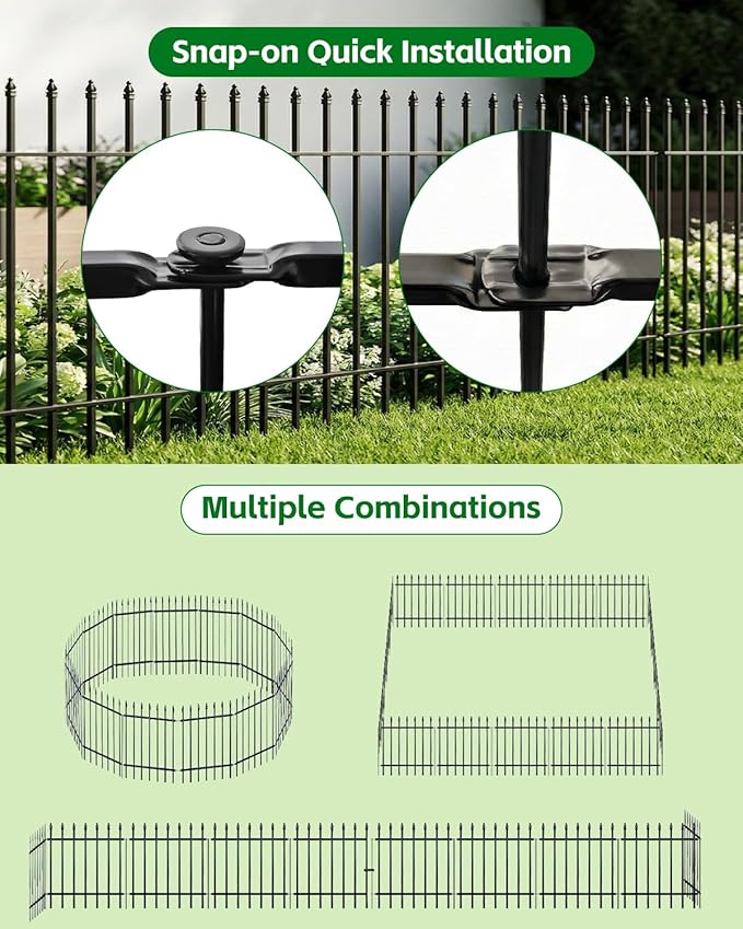 Metal Garden Fence, Decorative No Dig Fence Panels for Flower Beds, Yard Border and Landscape, Iron Outdoor Fence for Plants, Pets and Small Animals, Black, 5 Pack (42" high x 30" Wide)