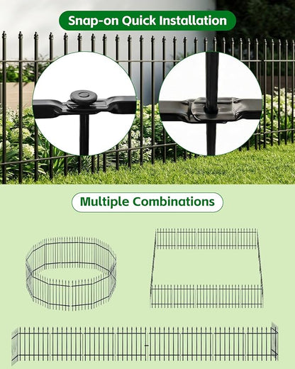 Metal Garden Fence, Decorative No Dig Fence Panels for Flower Beds, Yard Border and Landscape, Iron Outdoor Fence for Plants, Pets and Small Animals, Black, 5 Pack (42" high x 30" Wide)