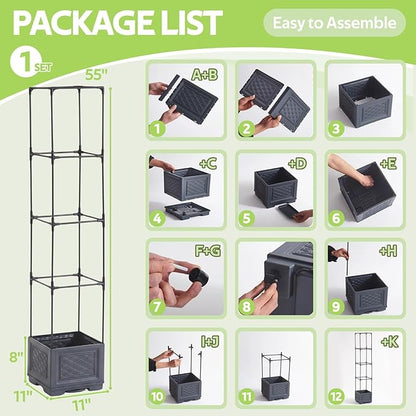 Tomato Planter Box with Trellis - Self-Watering Rolling Raised Garden Bed with Tomato Cages for Climbing Plants - Tomato Pots with Cage Plant Support for Flower Vegetable Vine Indoor Outdoor