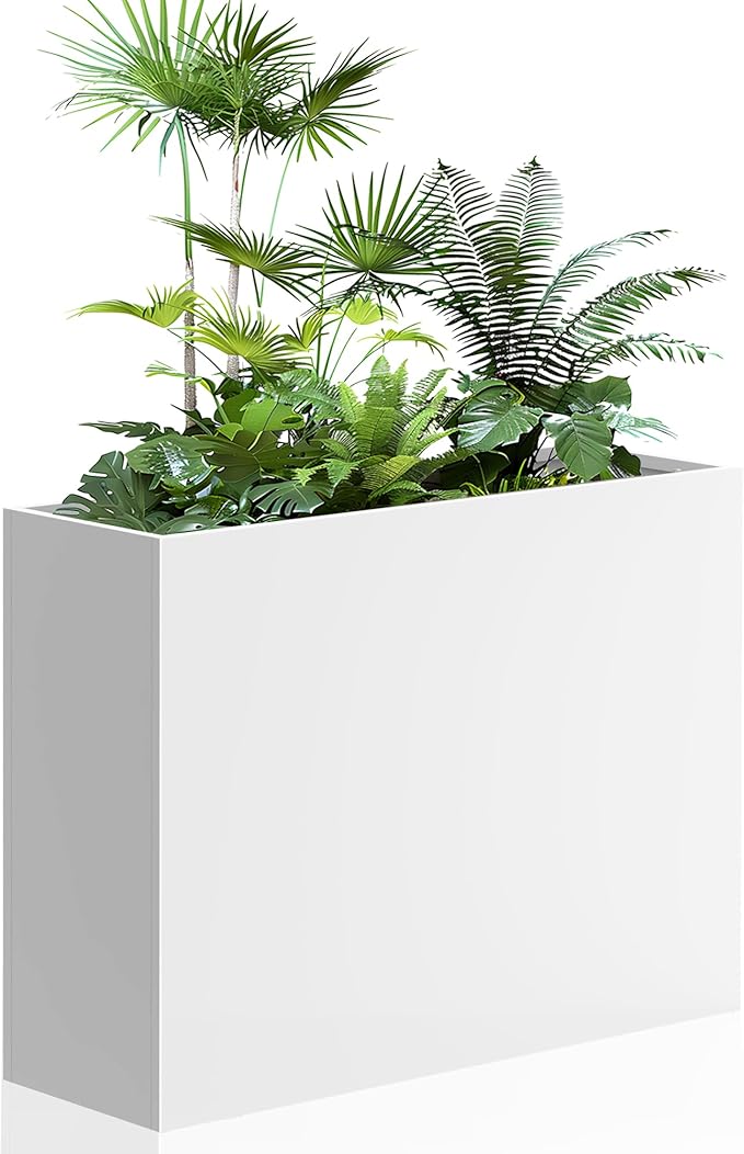 Tall Metal Planter for Outdoor Plants,30" Lx10“Wx24”H All-Weather Durable Plant Box,Large Rectangular Planter with Drainage Holes & Removable Shelf,Modern Decor for Tall Small Plants, Trees, Flowers