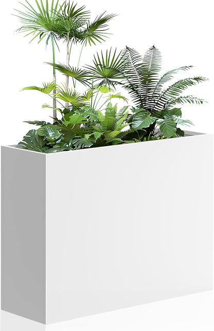 Tall Metal Planter for Outdoor Plants,30" Lx10“Wx24”H All-Weather Durable Plant Box,Large Rectangular Planter with Drainage Holes & Removable Shelf,Modern Decor for Tall Small Plants, Trees, Flowers