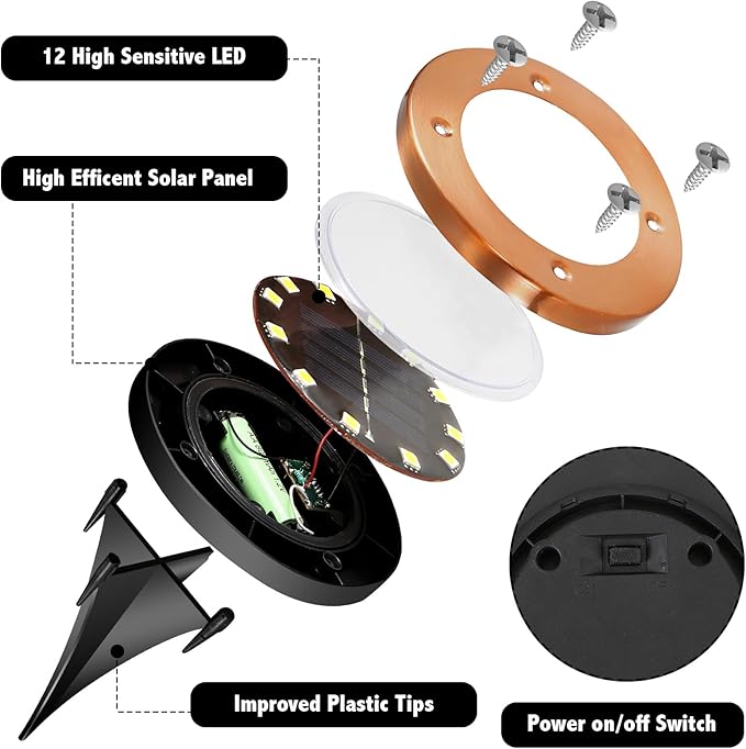 JKIMK Solar Ground Lights Outdoor Waterproof Flat Garden Solar Disk Lights Outdoor Floor Lights 12 LED 4 Pack for Garden Patio Pathway Landscape Driveway Yard Path Decor