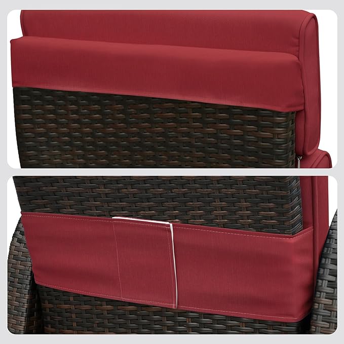 ATR ART TO REAL Outdoor Recliner Replacement Cushion, High Back Chair Cushions Patio Wicker Reclinning Chairs Seat Pad, Removable Cover, Waterproof, UV Resistant (Style A, Red)