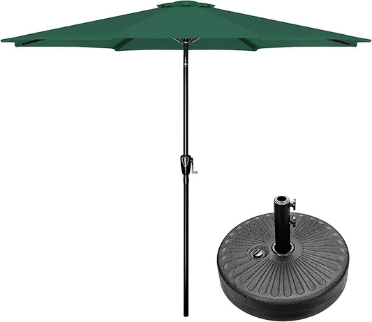 Simple Deluxe 9FT Outdoor Patio Umbrella Table Market Umbrella with Push Button Tilt and Crank and 50lbs Base Stand, for Garden, Lawn, Deck, Backyard, Pool, Green